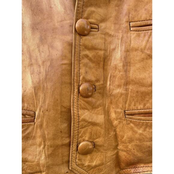 Genuine Leather Men's Vintage Button Vest Made in‎ Mexico Size 44 Tan/Brown - Picture 2 of 16